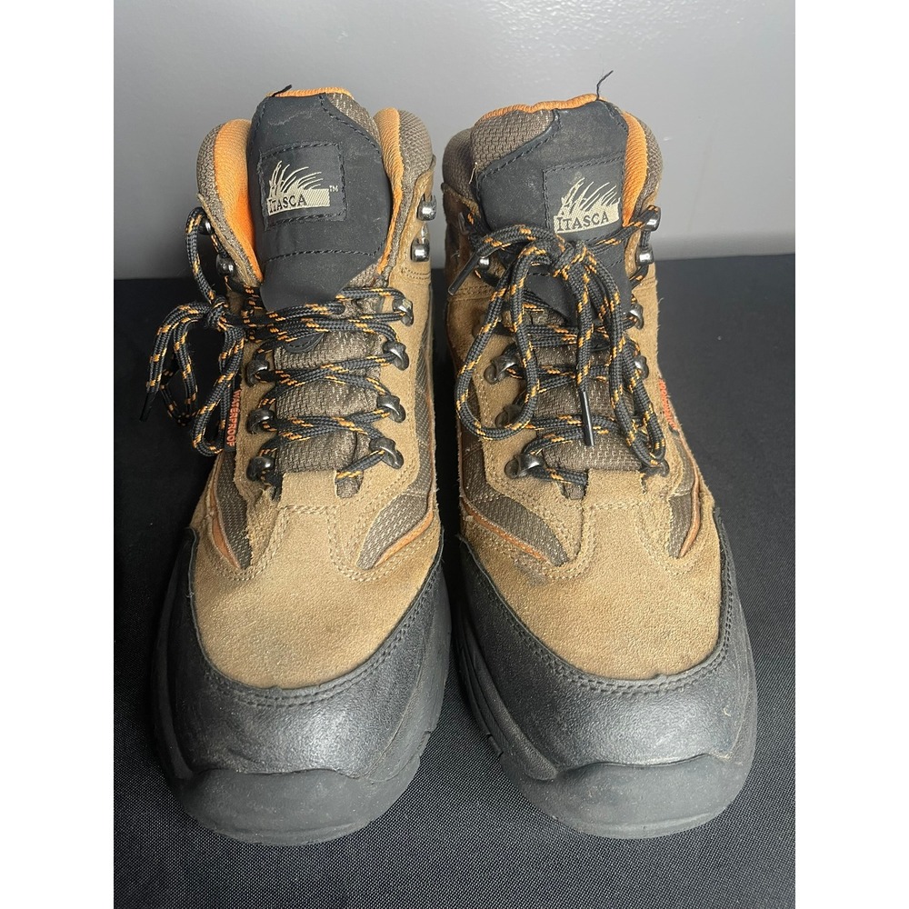 Itasca Waterproof Hiking‎ Boots Mens Brown Black Orange Suede Mesh Mid Top Lug